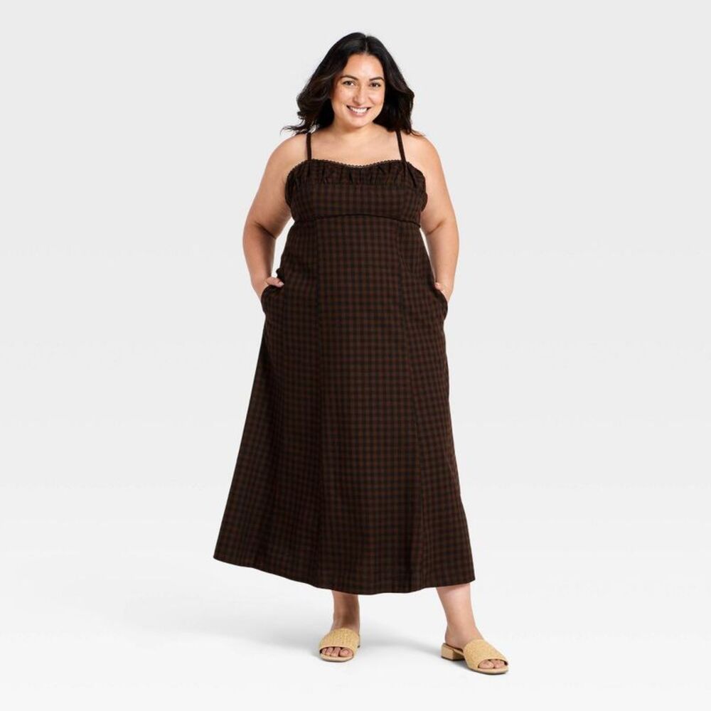 Women's Cami Gingham Maxi Dress - A New Day Black 26